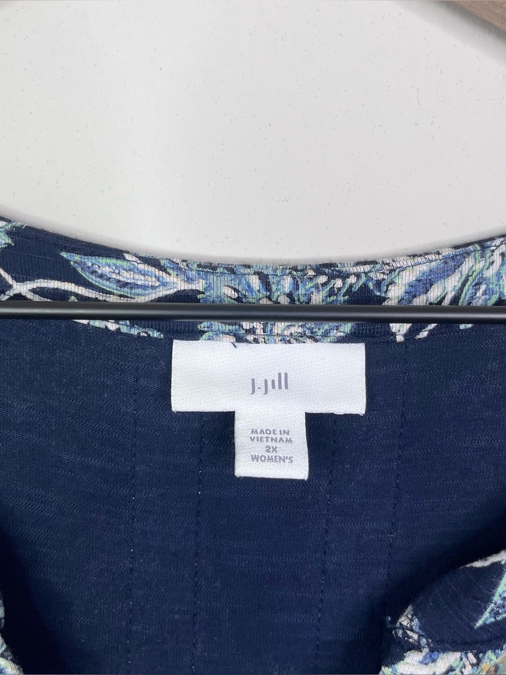 J. Jill Navy White Floral Jersey Knit Shift Style Dress Size 2x 3/4 Sleeve Plus - Picture 4 of 10
